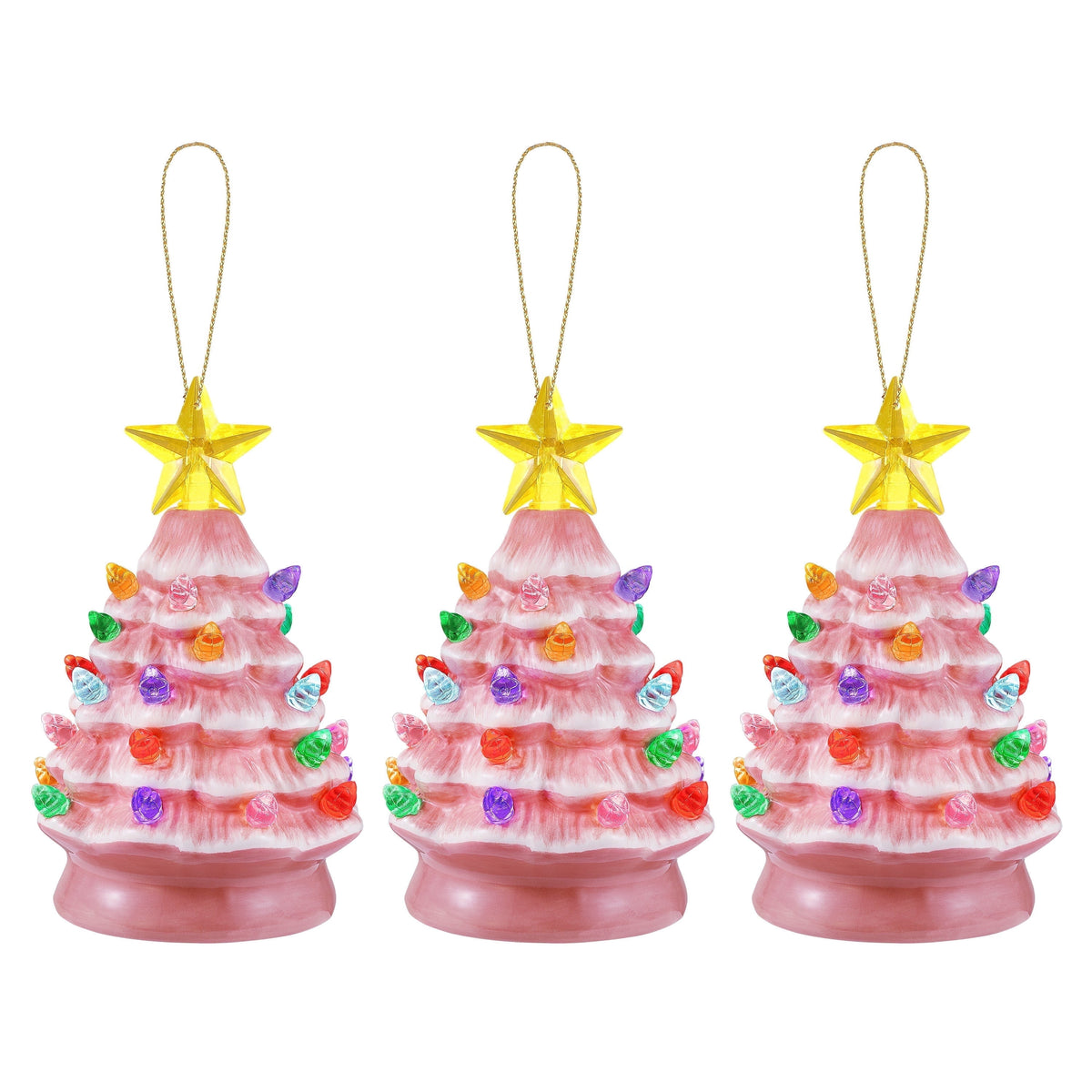 Mr. Christmas Nostalgic Ceramic Tree Ornaments - Green, Set of 3