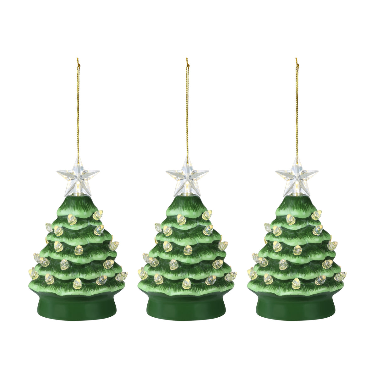 Mr. Christmas Nostalgic Ceramic Tree Ornaments - Green, Set of 3
