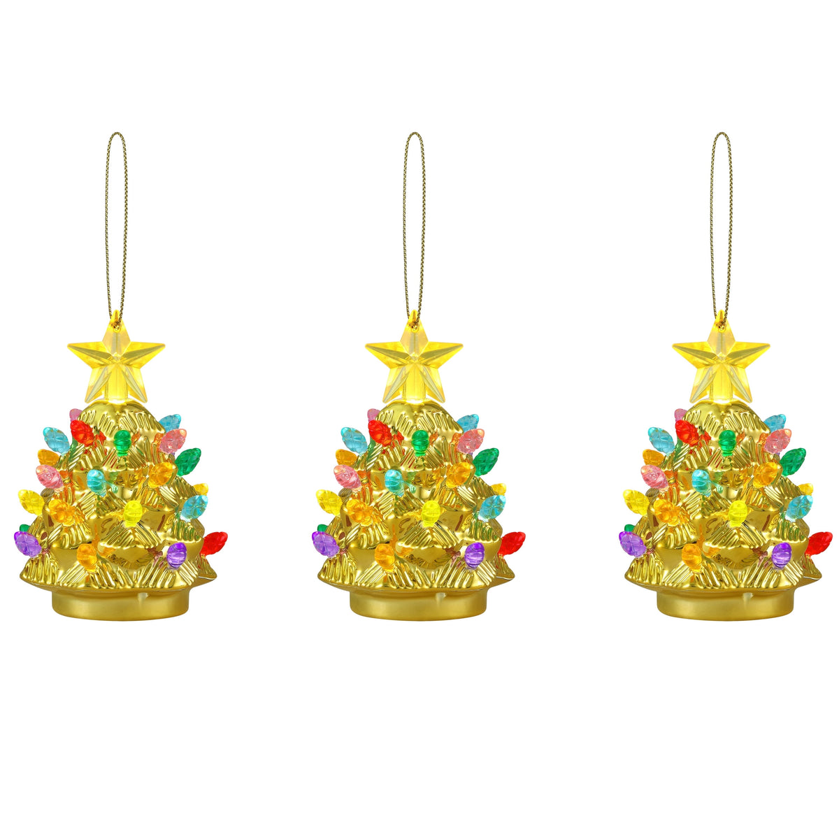 Mr. Christmas Nostalgic Ceramic Tree Ornaments - Green, Set of 3