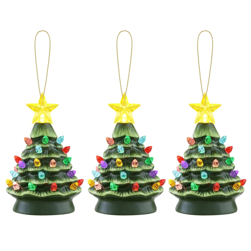 Mr. Christmas Nostalgic Ceramic Tree Ornaments - Green, Set of 3