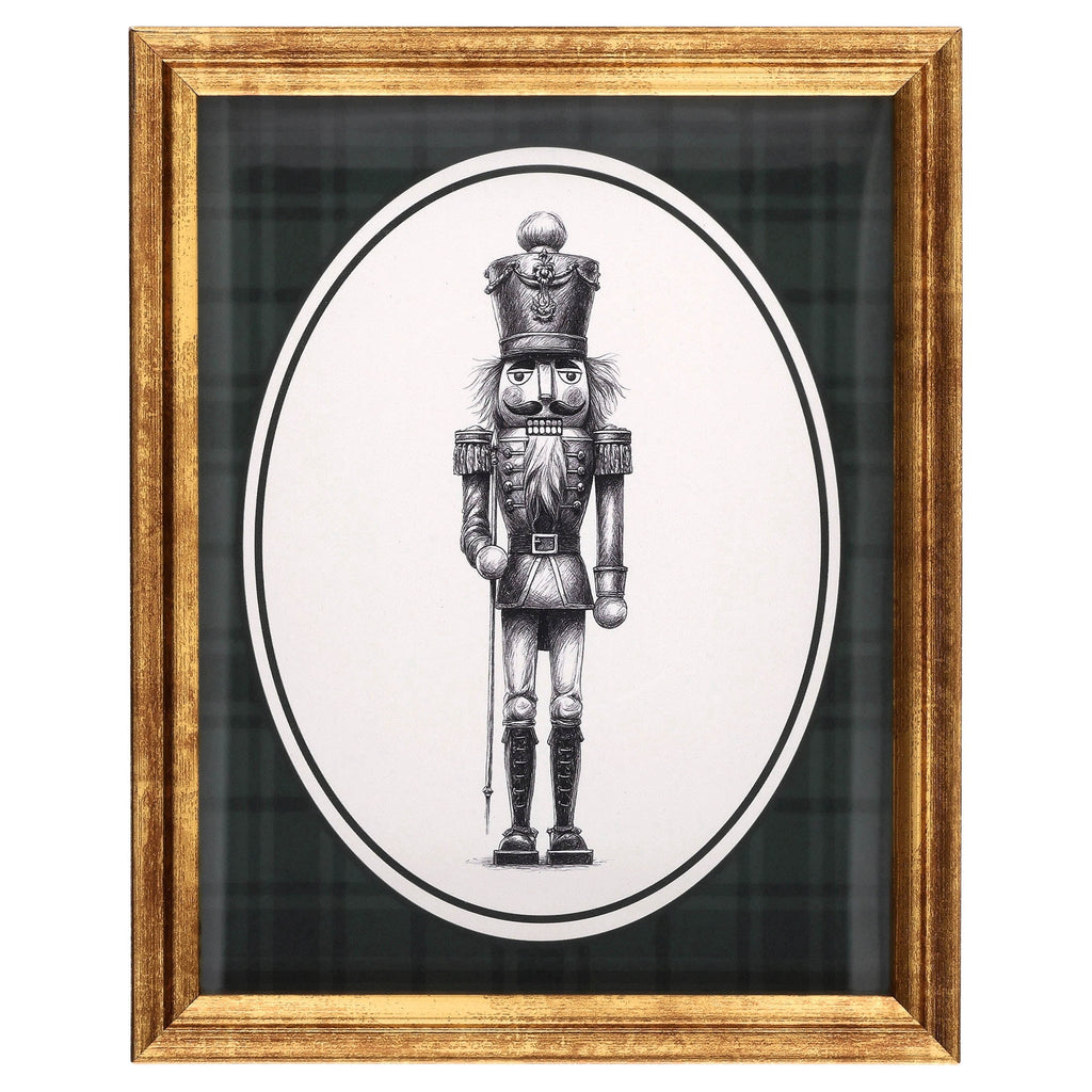 My Texas House Nutcracker Print Framed Under Glass Christmas Wall Art, Green Plaid, 8"x10"
