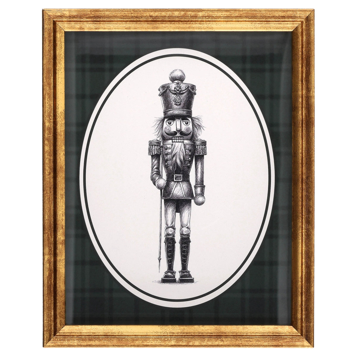 My Texas House Nutcracker Print Framed Under Glass Christmas Wall Art, Green Plaid, 8"x10"