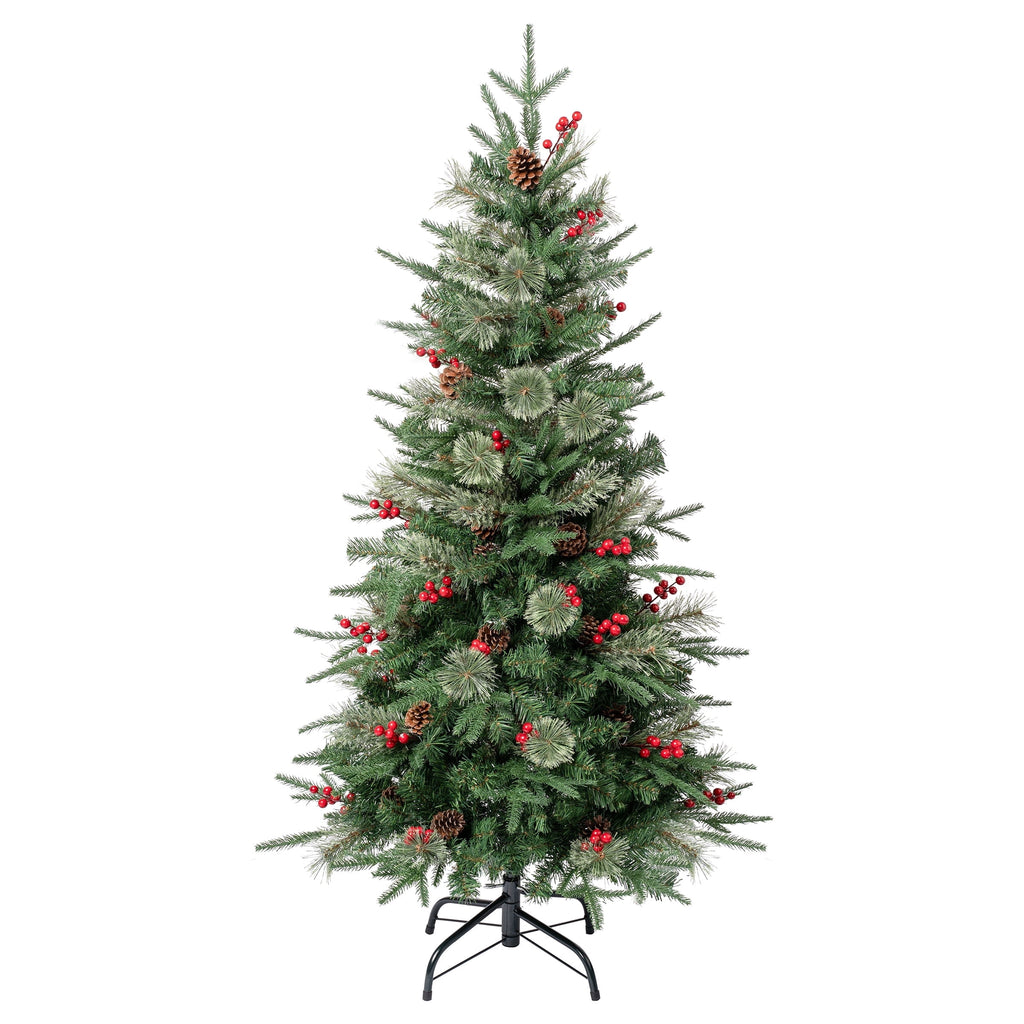 National Tree Company 4.5 ft. Feel Real® Artificial Christmas Tree, Green, Virginia Pine, Red Berries, Pine Cones, Includes Stand