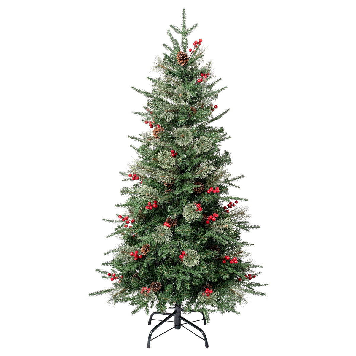 National Tree Company 4.5 ft. Feel Real® Artificial Christmas Tree, Green, Virginia Pine, Red Berries, Pine Cones, Includes Stand