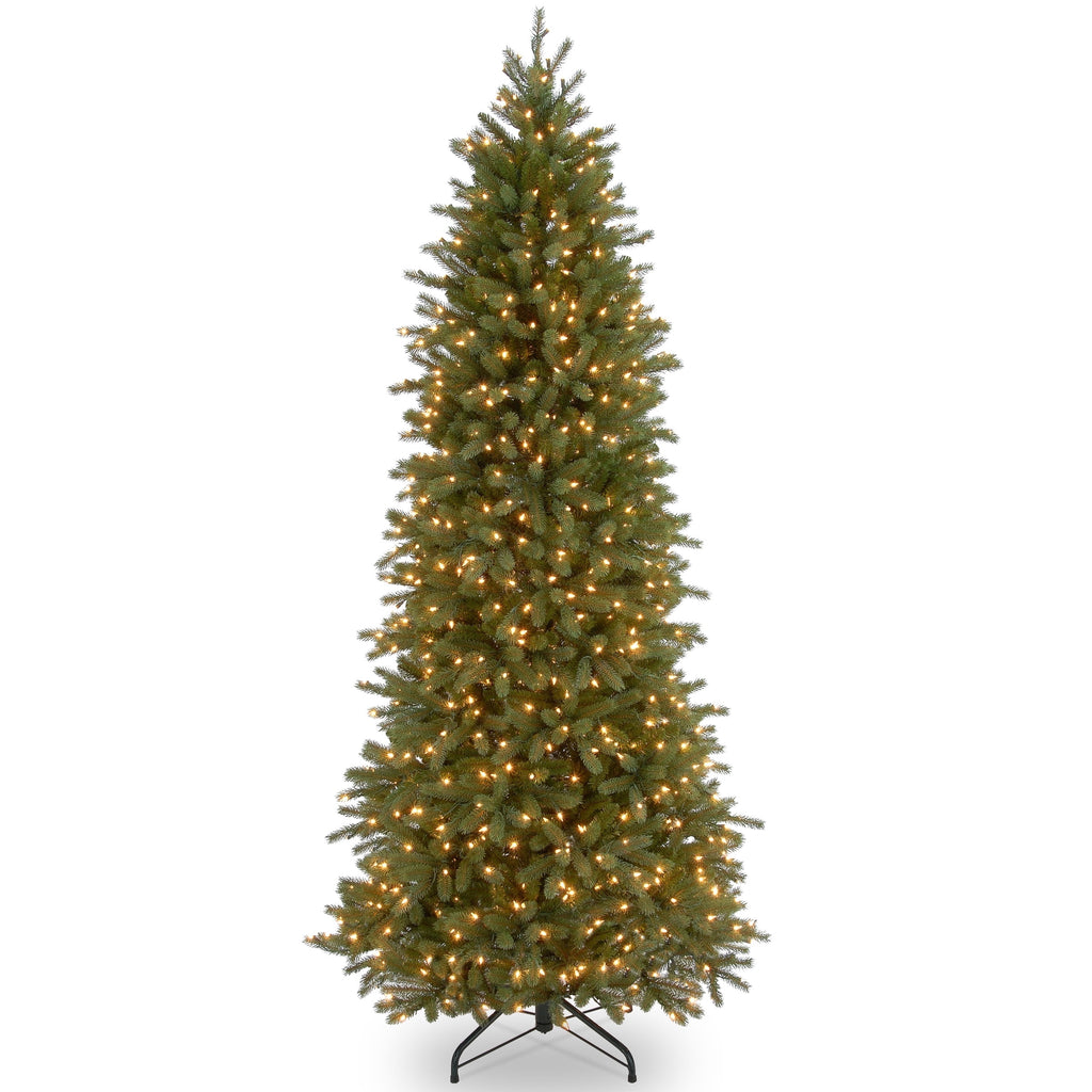 National Tree Company 6.5 ft. Pre-Lit Feel Real® Artificial Pencil Slim Christmas Tree, Jersey Fraser Fir, Green, Clear Lights, Includes Stand