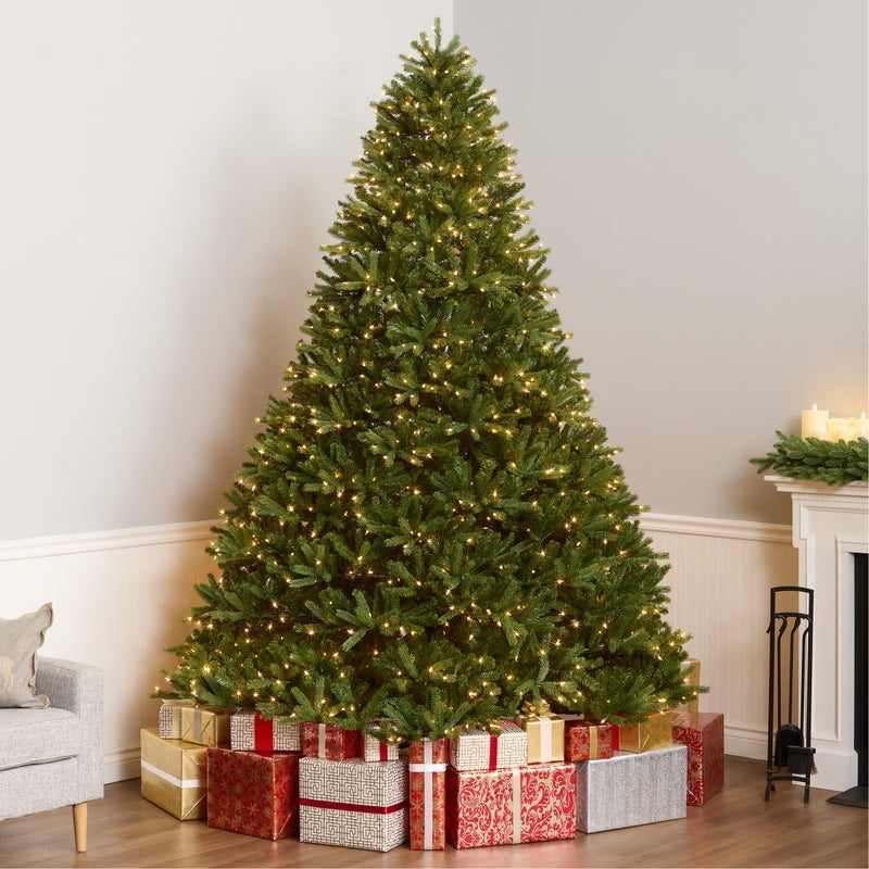 National Tree Company 9 ft. Pre-Lit Jersey Fraser Fir Full Artificial Christmas Tree, 1,500 Clear Lights, 4,804 Tips, Includes Stand, Green