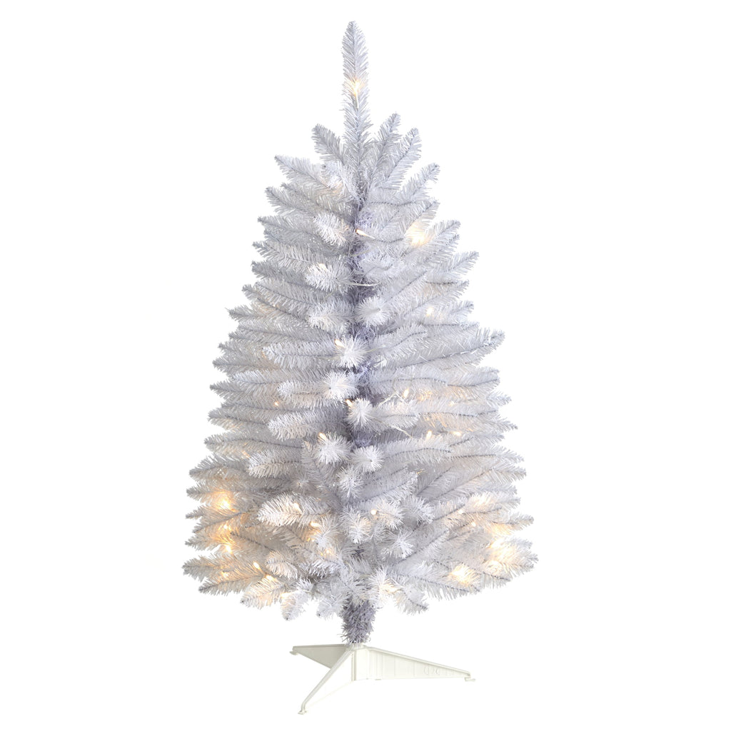 Nearly Natural 3' White Slim Artificial Christmas Tree Prelit 50 Warm White LED Lights