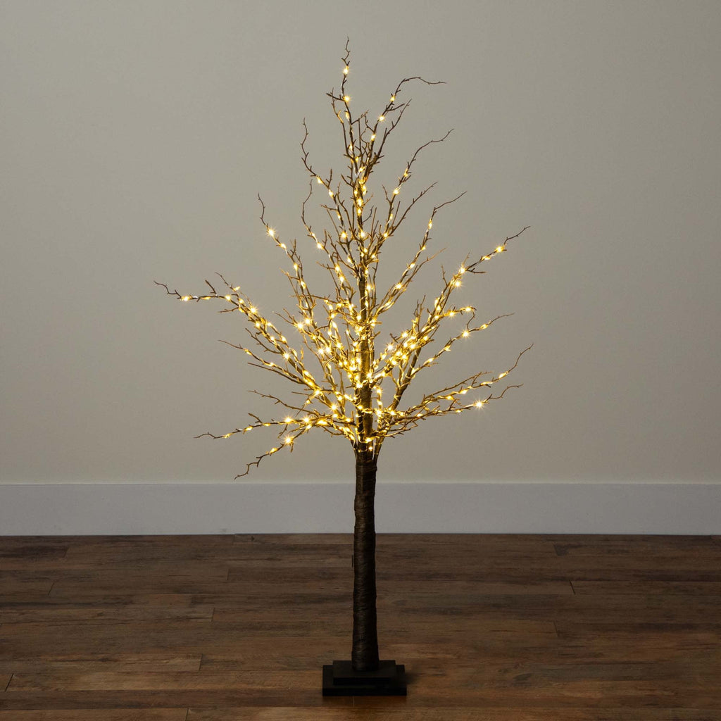 Nearly Natural Pre-Lit Brown Twig Artificial Christmas Tree - 4' - Warm White LED Lights