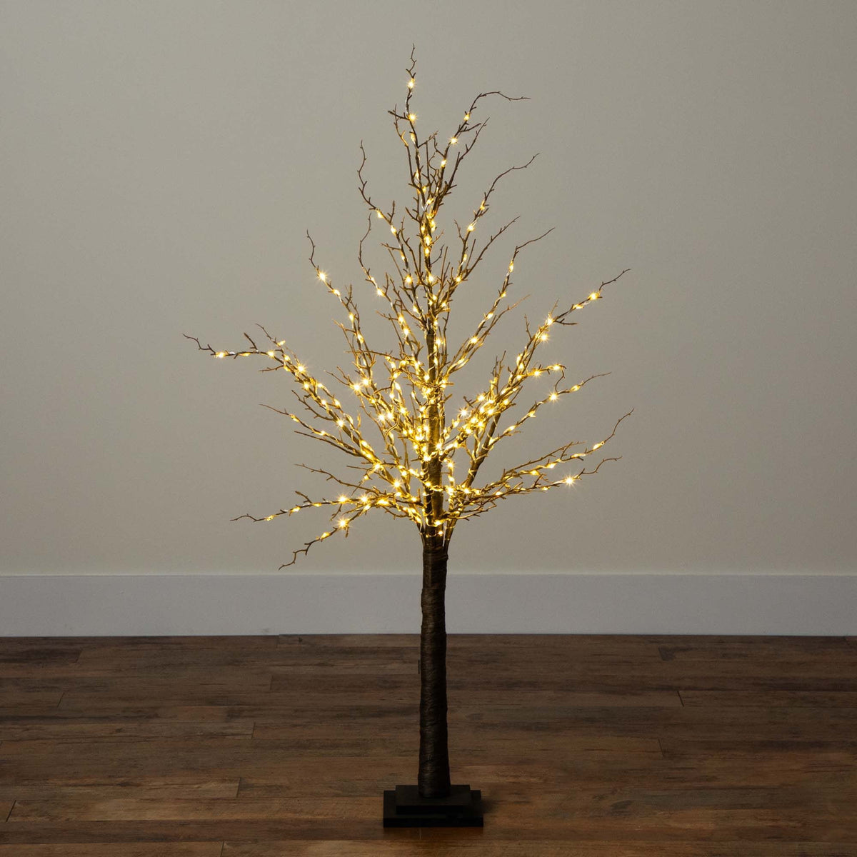 Nearly Natural Pre-Lit Brown Twig Artificial Christmas Tree - 4' - Warm White LED Lights