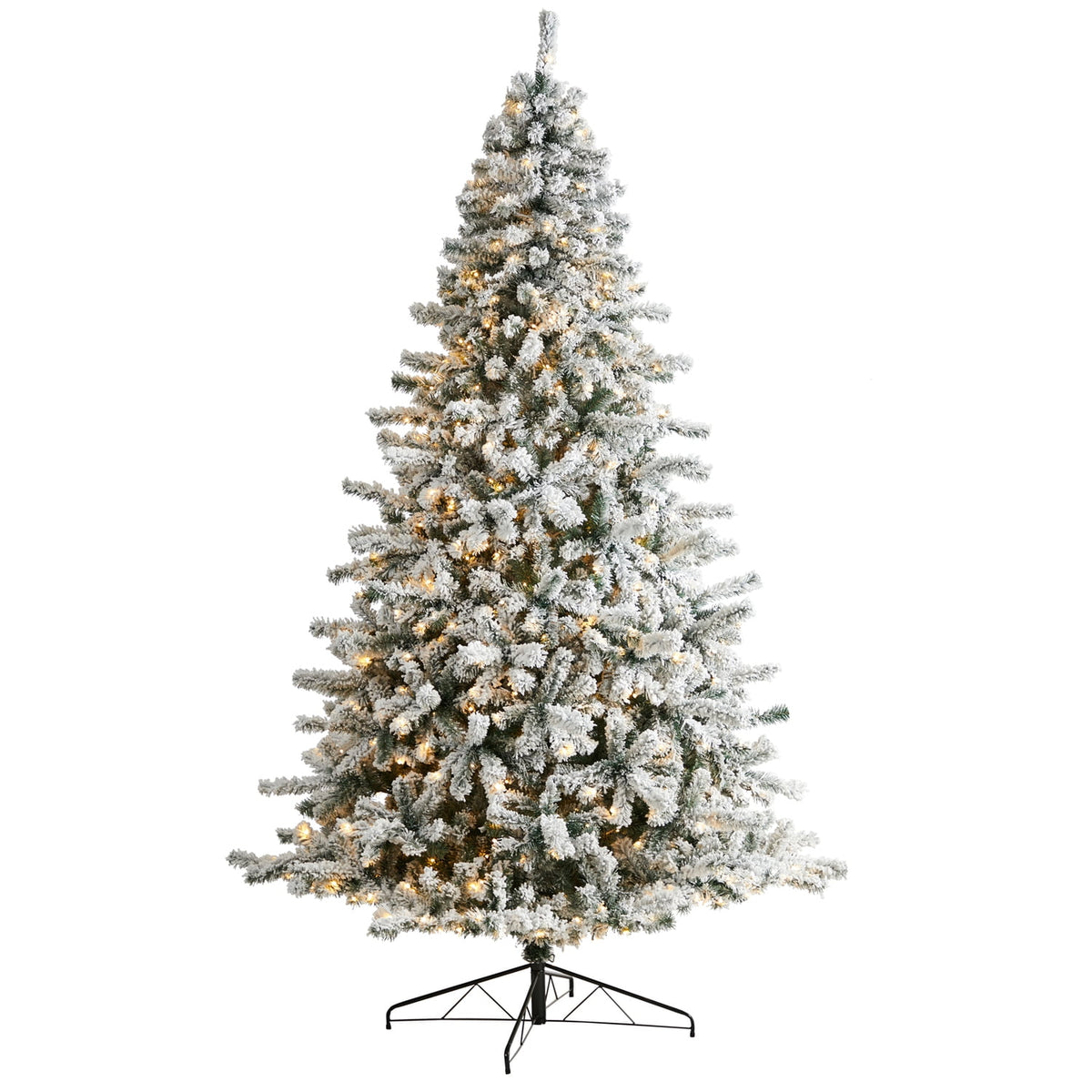 Nearly Natural Flocked Rock Springs Spruce Christmas Tree with LED Lights and Bendable Branches-Size:108"