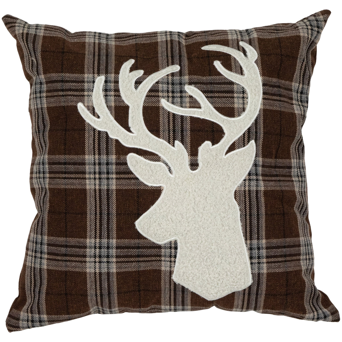 Northlight 16.5" Brown Plaid Stag Christmas Throw Pillow