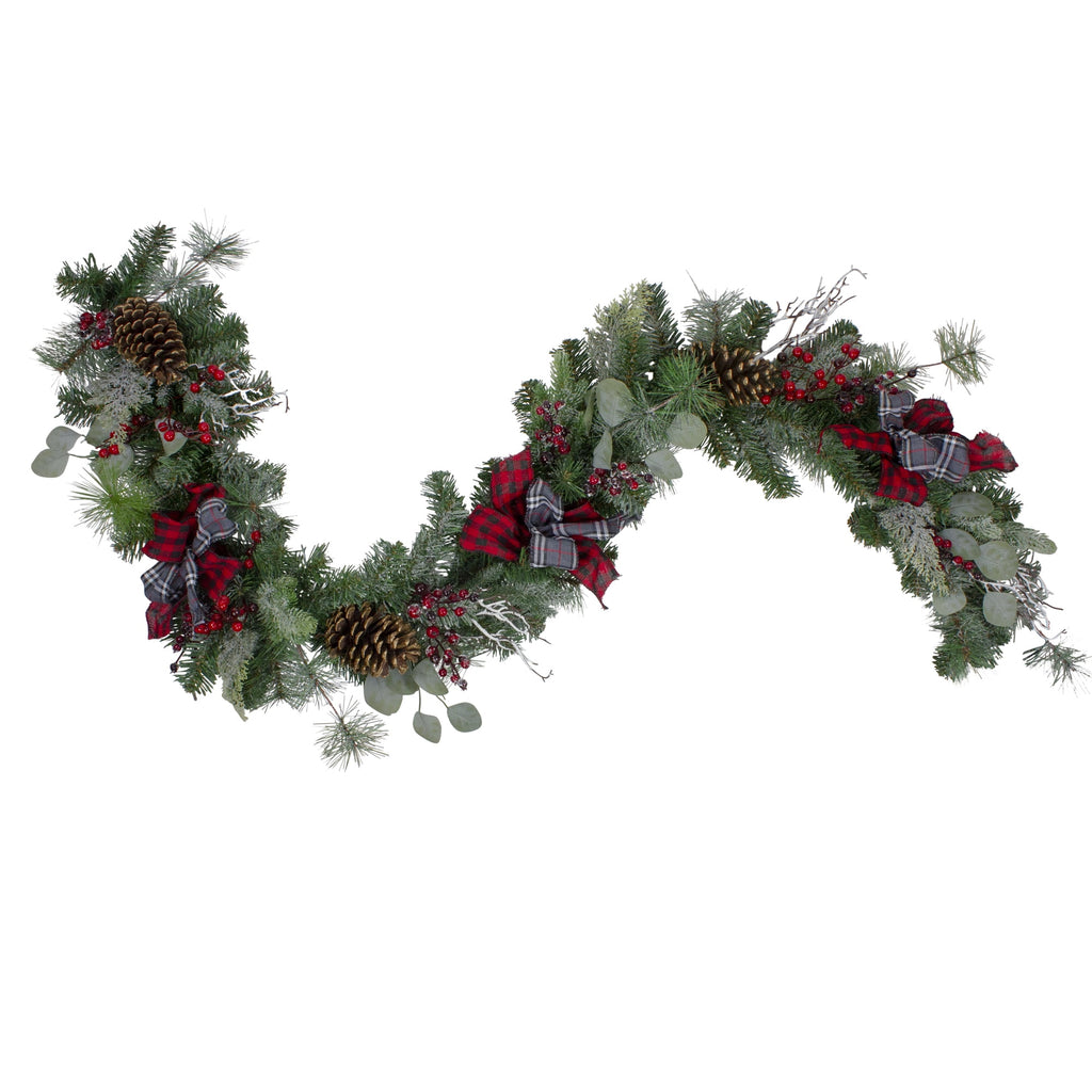 Northlight 6' x 12" Dual Plaid Berries and Pinecones Artificial Christmas Garland - Unlit