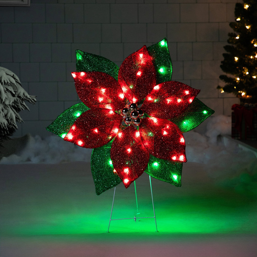 Northlight LED Lighted Poinsettia Outdoor Christmas Yard Decoration - 34" - Red and Green
