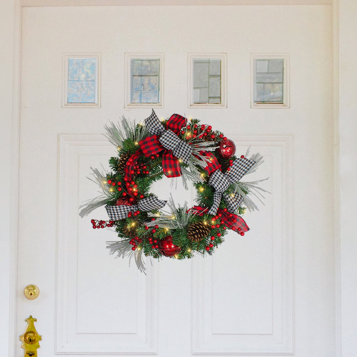 Northlight Pre-Lit Plaid and Houndstooth Artificial Christmas Wreath - 24" - Warm White Lights