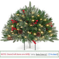 OasisCraft Outdoor Christmas Tree Frosted Urn Filler, Pre-lit Artificial Xmas Tree with Cones & Red Berries, 18 Inch Small Christmas Tree with 50 Warm Lights
