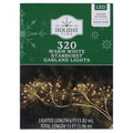 Indoor/Outdoor 320-Count LED Starburst Christmas Garland Lights, Warm White, White Wire, 6', by Holiday Time