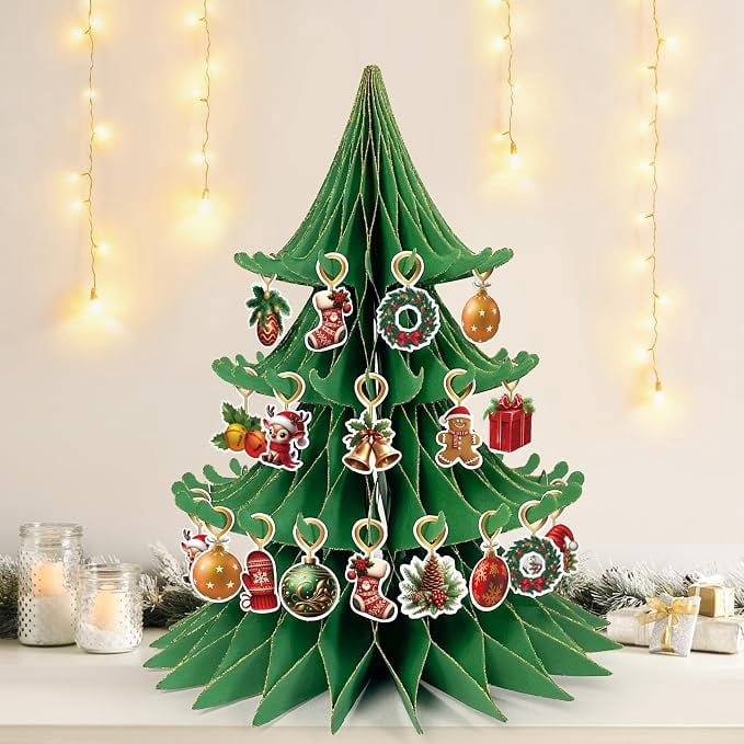 Paper Christmas Tree Honeycomb, Large Christmas Tree with Ornaments Christmas Centerpieces for Tables Home Office Classroom Party Decor