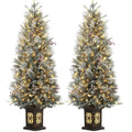 Pre-lit Artificial Christmas Tree 4.5ft Snow Flocked, 386 Tips, 200 Lights, Antique Urn Base, 2 PCS