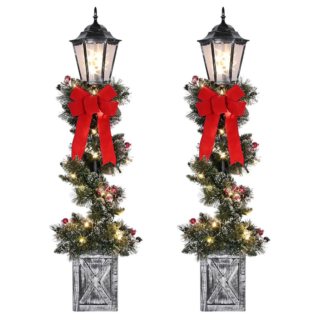 Puleo International Set of 2 Pre-Lit 4ft Christmas Glittery Lamp Posts Lantern Lights 50 Warm White LED Lights