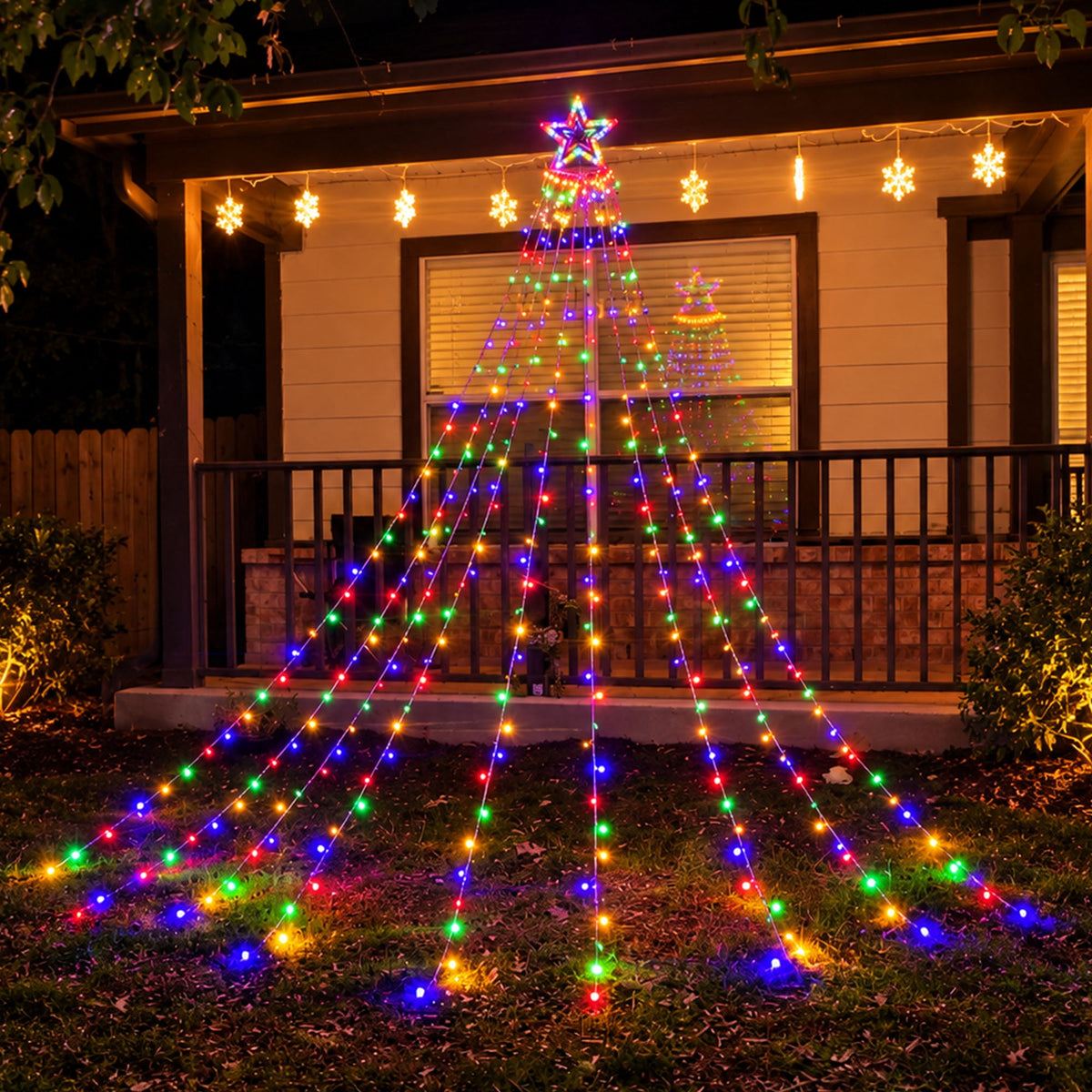 Qunler Outdoor Christmas Decoration Lights, 8 Modes & 350 LED Christmas Waterfall Fairy Tree String Lights Indoor Outdoor Holiday Lighting Decorations, Multicolor, Plug-in