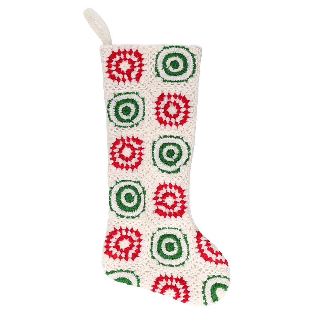 Crochet Christmas Stocking, White/Red/Green, 19", by Holiday Time