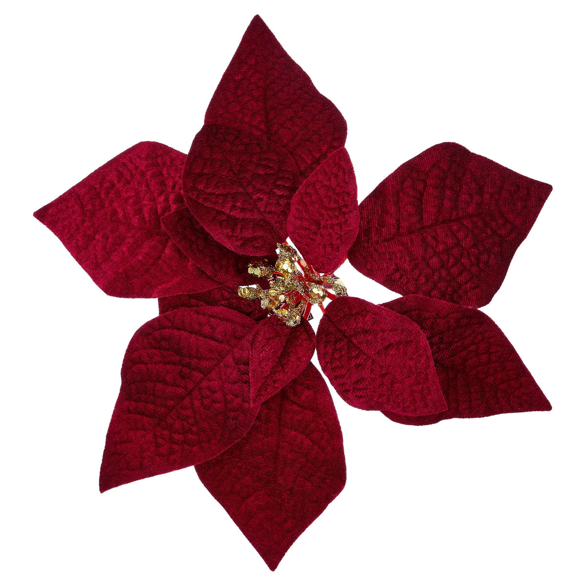 Red and Gold Velvet-Feel Poinsettia Christmas Clip Ornament, 11", by Holiday Time
