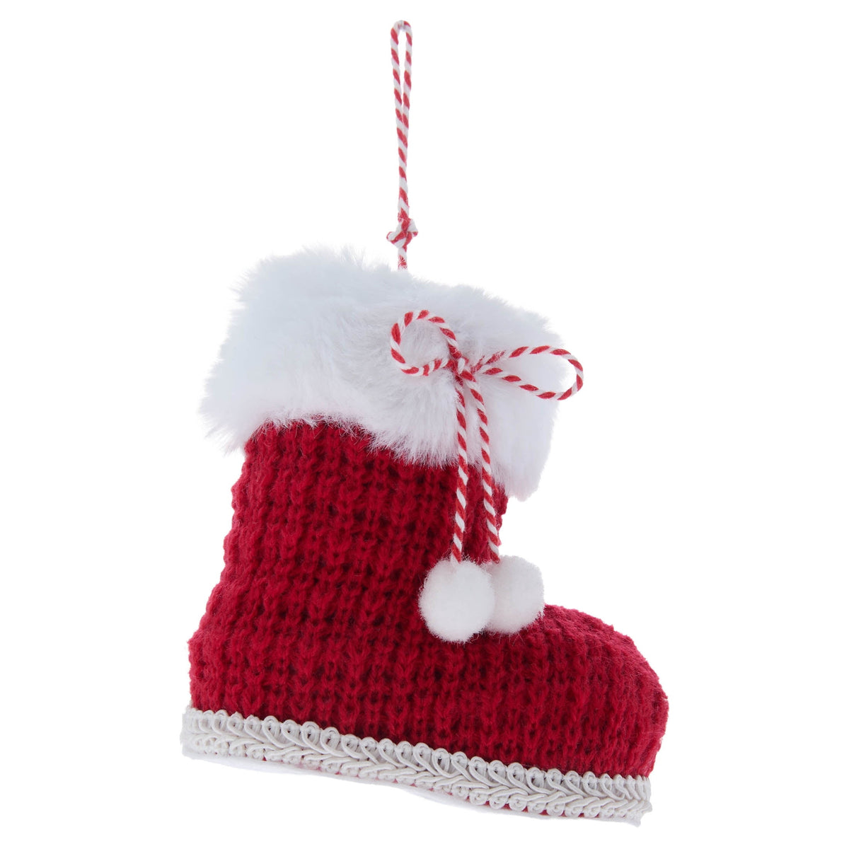 Red and White Knitted Santa Boot Christmas Ornament, 4", by Holiday Time