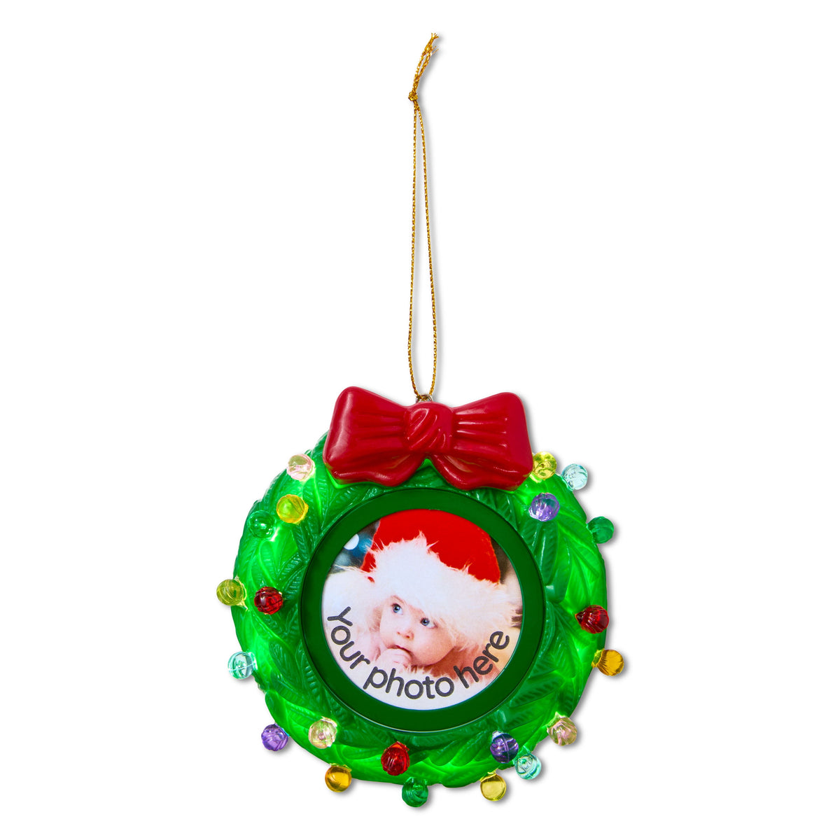 Mr. Christmas Recordable Picture Frame Wreath Ornament, Green