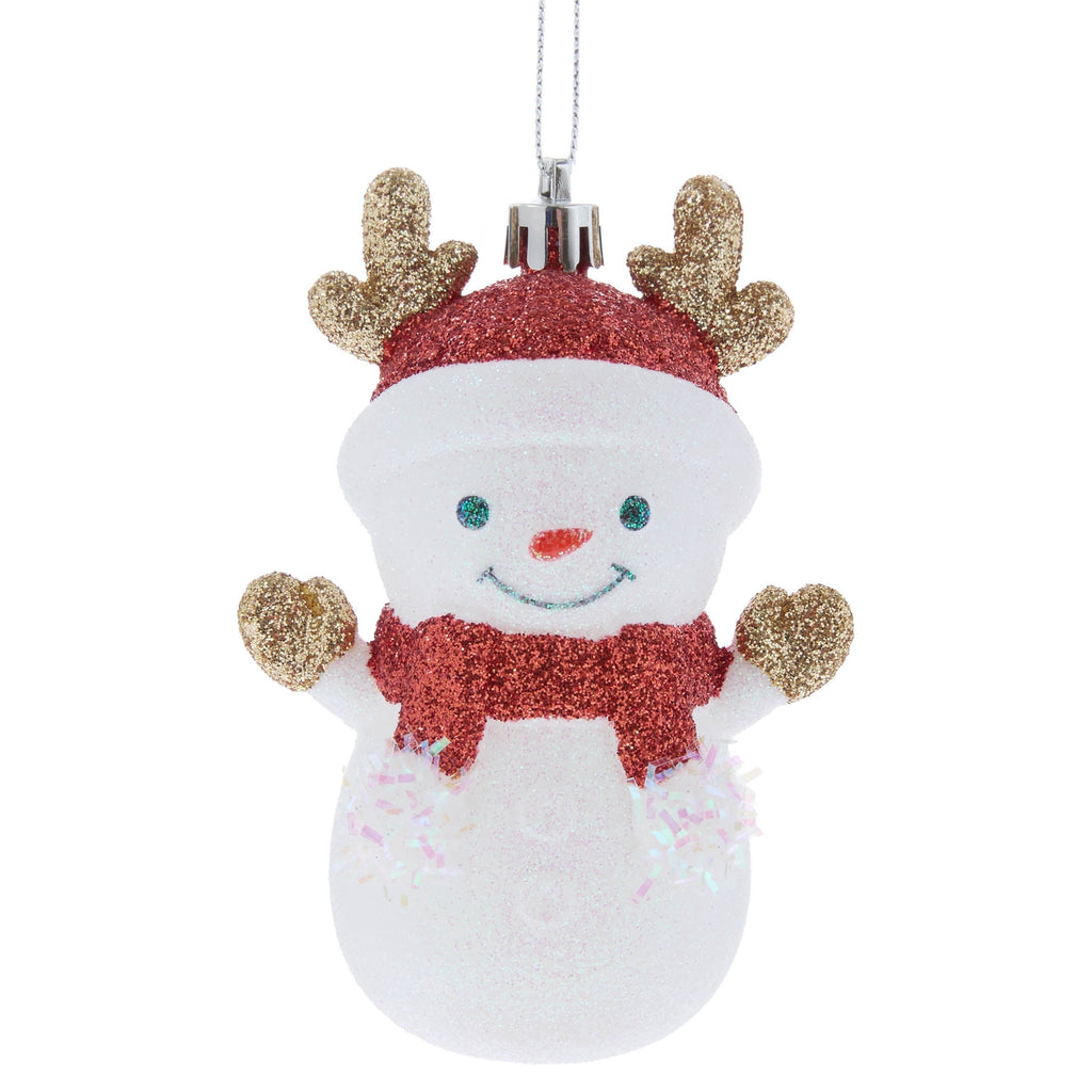 Red and White Glitter Snowman with Antlers Christmas Ornament, 4.3", by Holiday Time