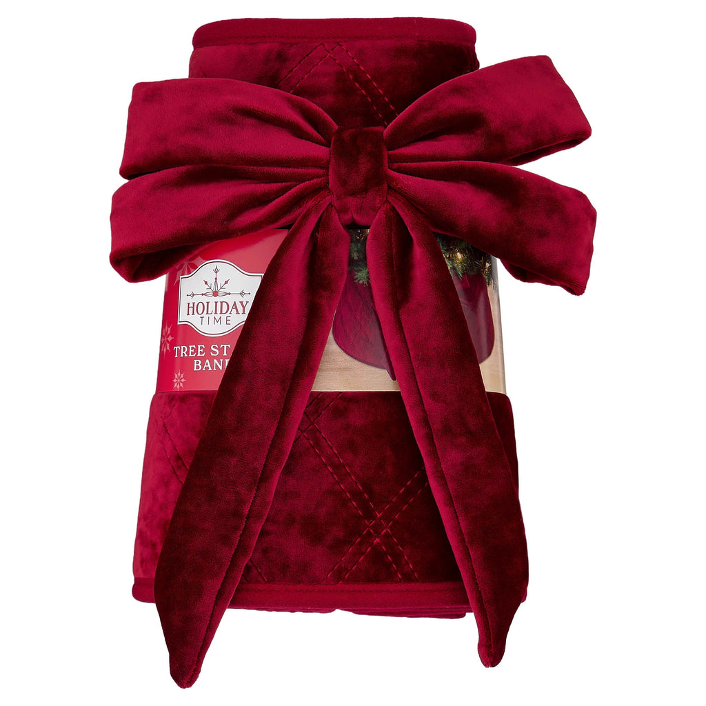 Quilted Velvet Stand Band Christmas Tree Collar, Red, 23", by Holiday Time