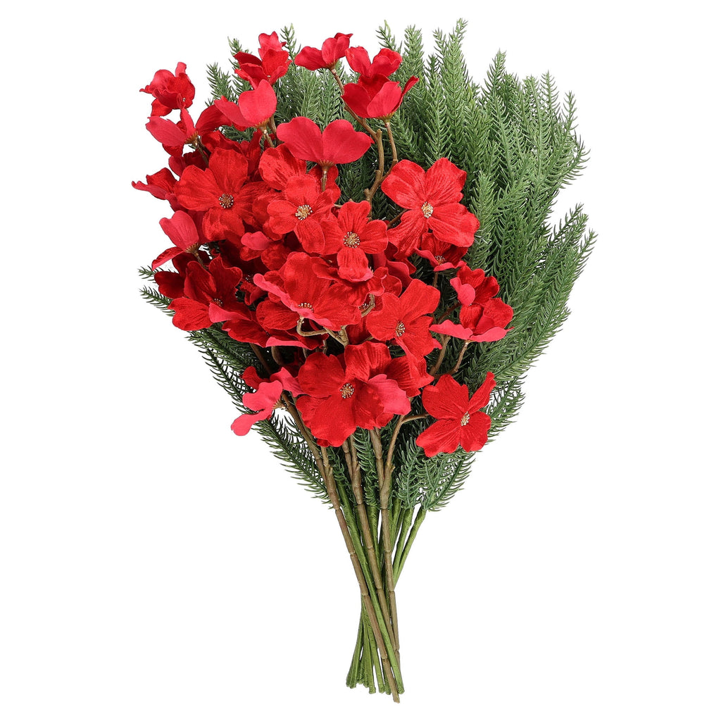 Red Dogwood Flowers and Greenery Decorative Christmas Picks, 21", by Holiday Time