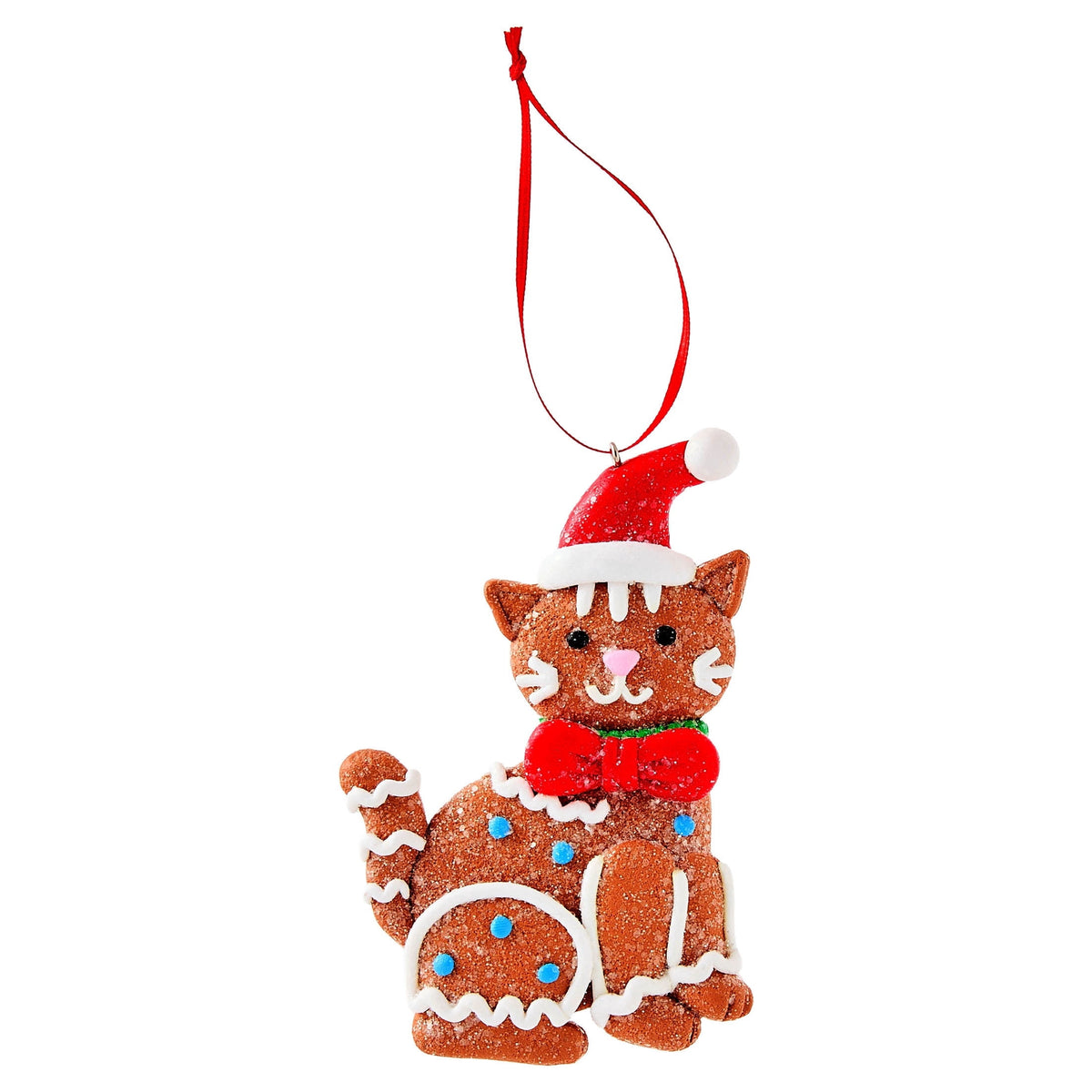 Multicolor Clay Dough Gingerbread Cat with Hat Christmas Ornament, 4.5", by Holiday Time