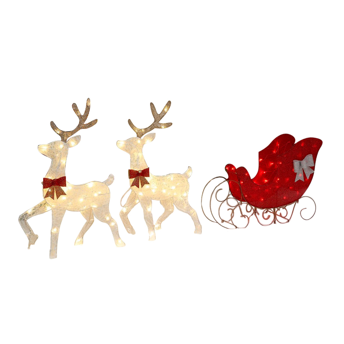 Indoor/Outdoor LED Deer with Sleigh Christmas Decoration, Red and White, Set of 3, by Holiday Time