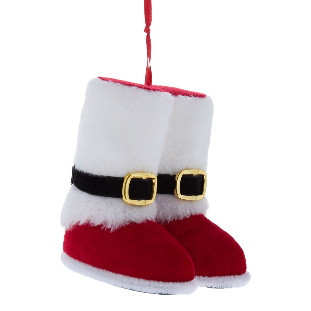 Red and White Velvet Santa Boots Christmas Ornament, 3.5", by Holiday Time