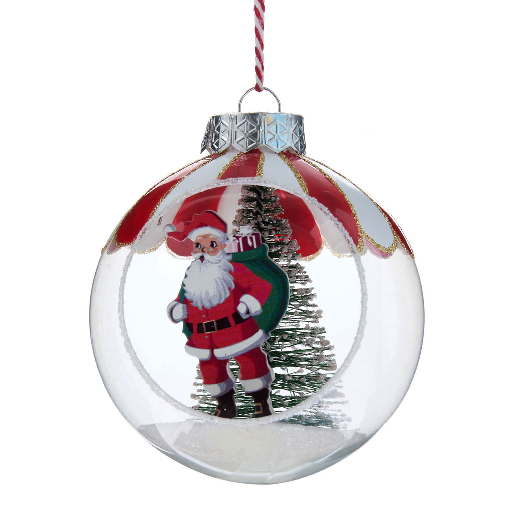 Red and White Santa Bottle Brush Tree Scene Ball Christmas Ornament, 4", by Holiday Time