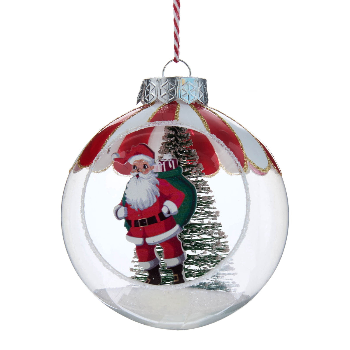 Red and White Santa Bottle Brush Tree Scene Ball Christmas Ornament, 4", by Holiday Time