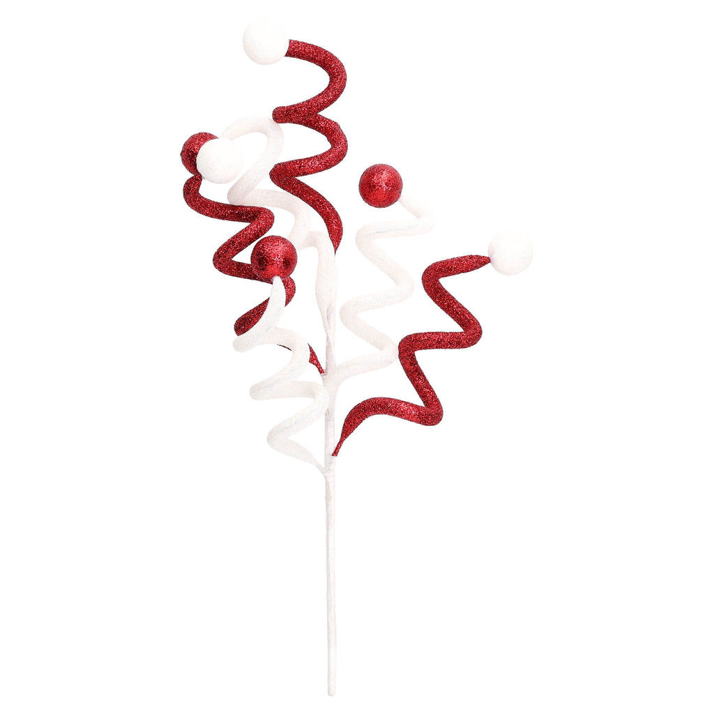Red and White Glitter Curly Decorative Christmas Pick, 18", by Holiday Time