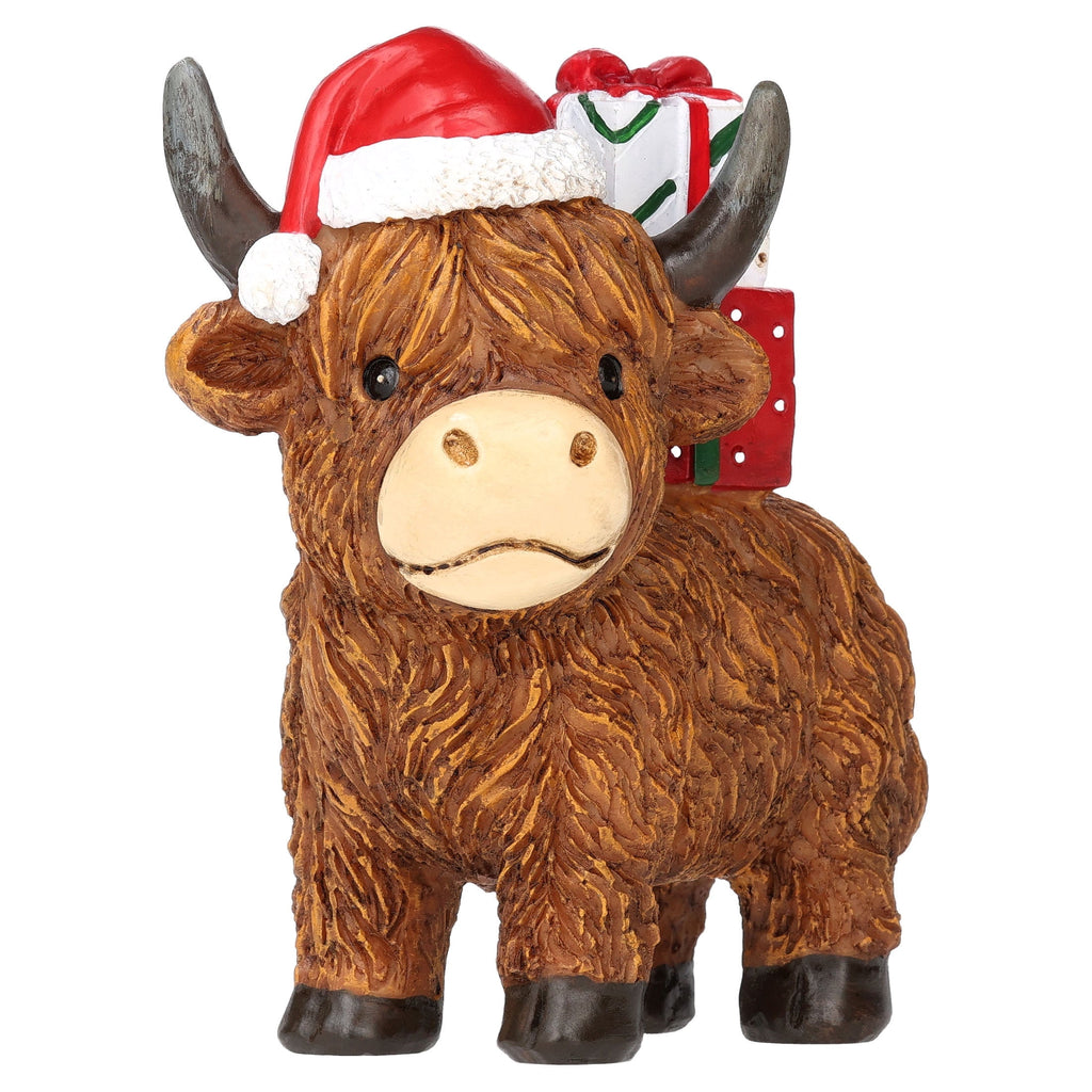 Highland Cow with Presents Christmas Decoration, Brown, 5", by Holiday Time