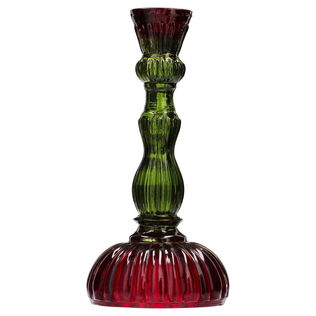 Red and Green Ribbed Glass Christmas Taper Candle Holder, 8.5", by Holiday Time