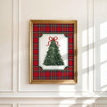 Red Plaid Christmas Tree Wall Art Print, Preppy Traditional Holiday Decor