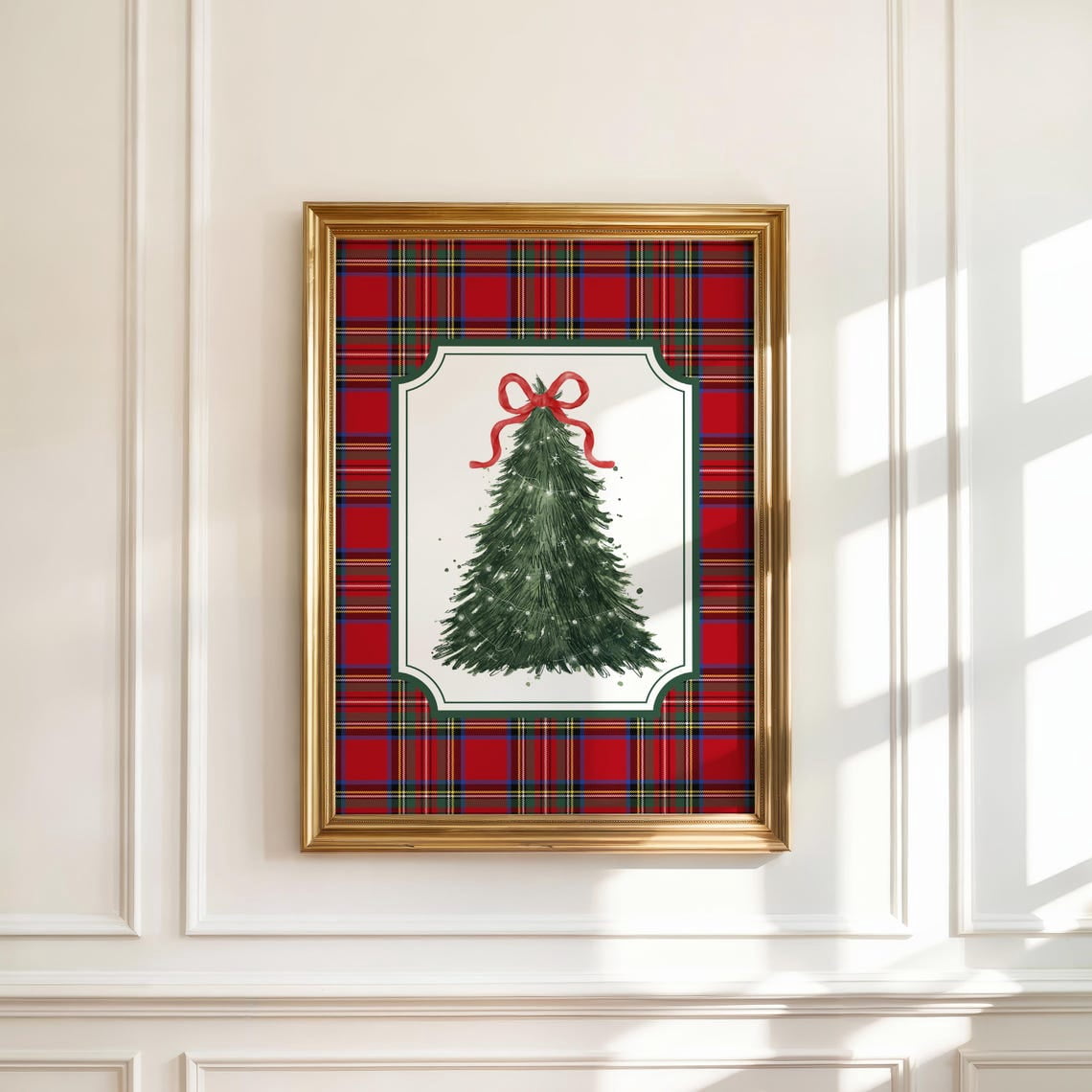 Red Plaid Christmas Tree Wall Art Print, Preppy Traditional Holiday Decor