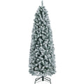 Renwick 6 Ft Snow Frosted Artificial Christmas Tree Holiday Decorative Tree with Pencil Shape Metal Stand, Green