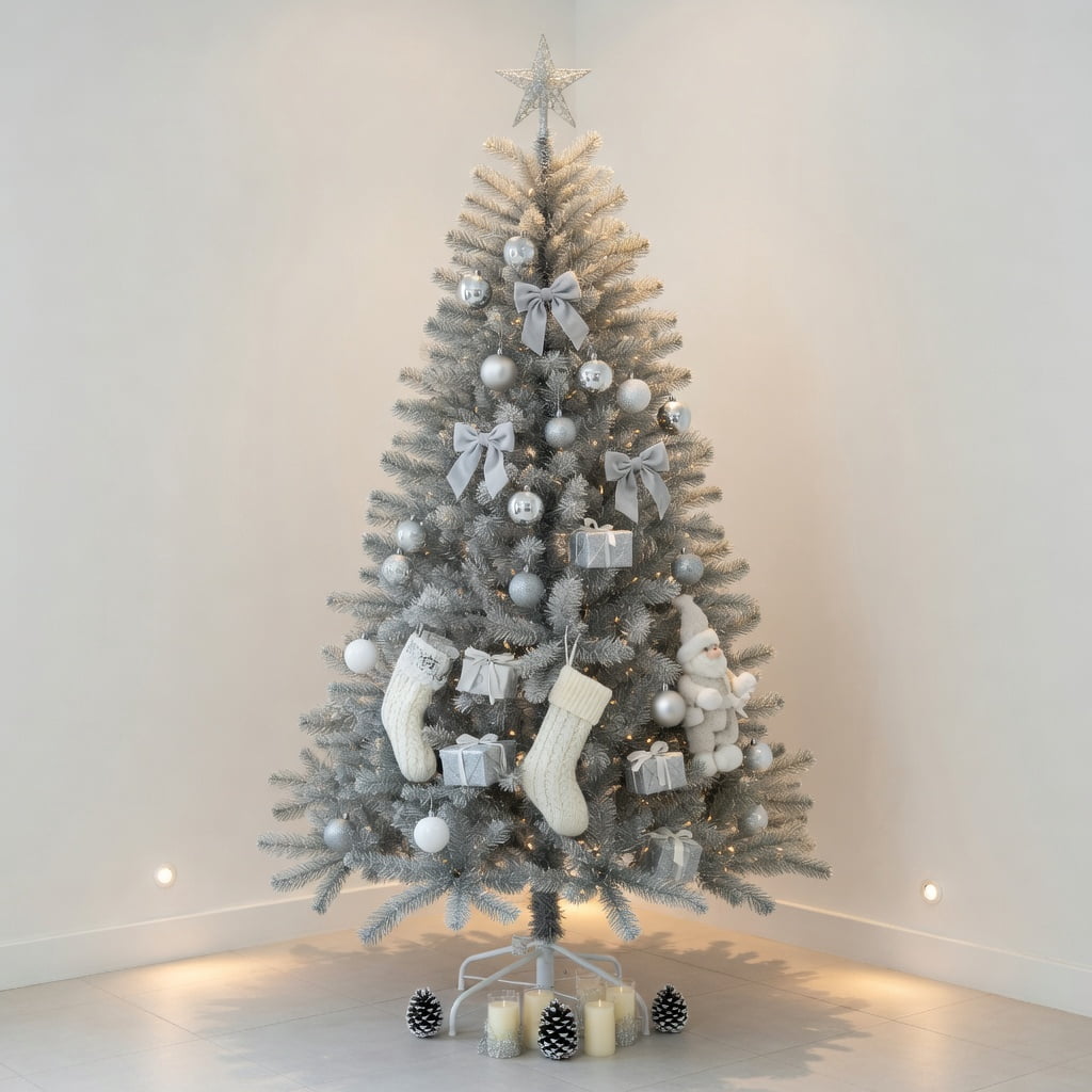 Resenkos 6-Ft Artificial Christmas Tree with Warm White LED Lighting - Silver