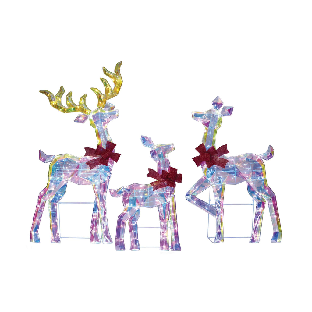 Indoor/Outdoor Light-Up Prismatic 2D Deer Family Christmas Decoration with 250 LED Lights, Cool White, Set of 3, by Holiday Time