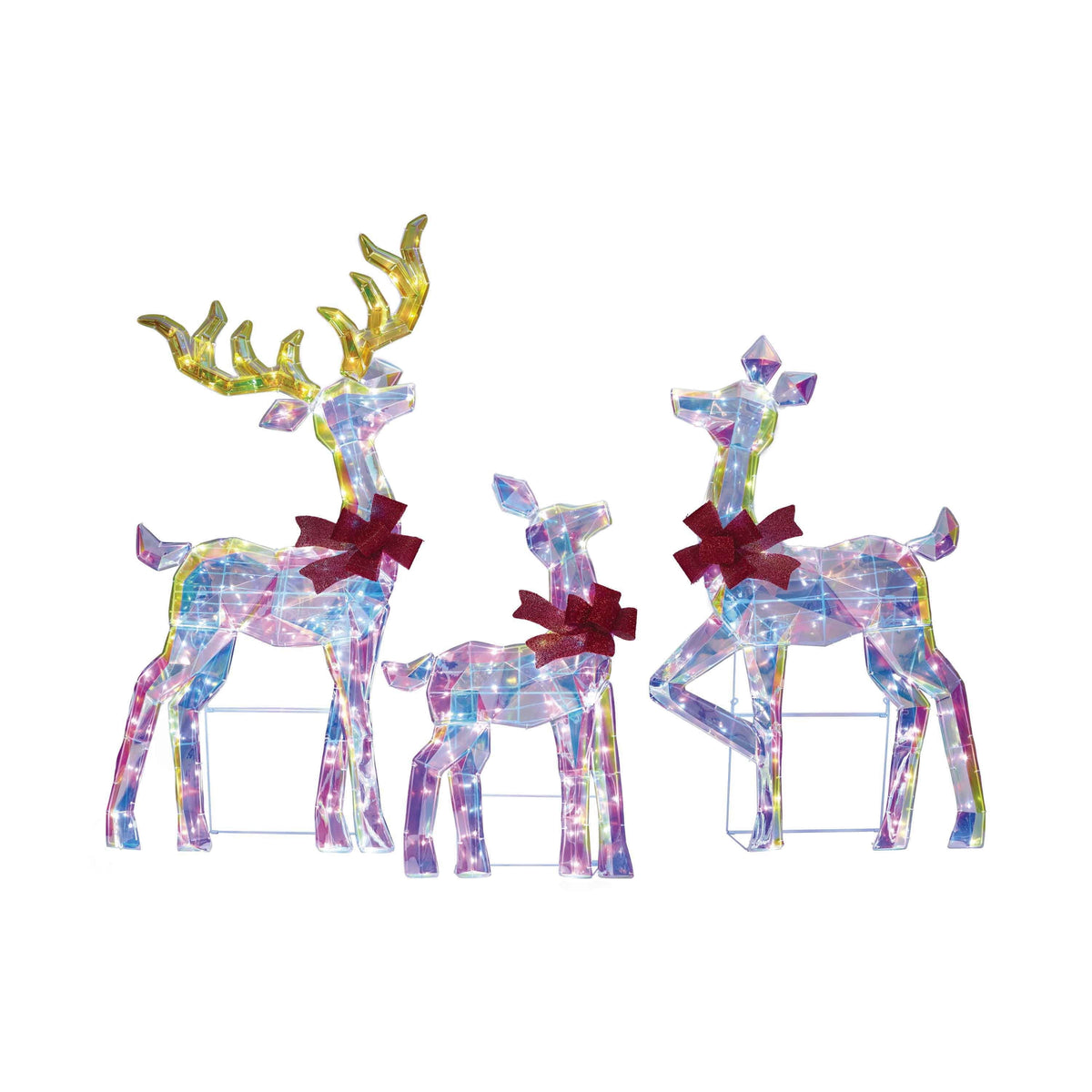 Indoor/Outdoor Light-Up Prismatic 2D Deer Family Christmas Decoration with 250 LED Lights, Cool White, Set of 3, by Holiday Time