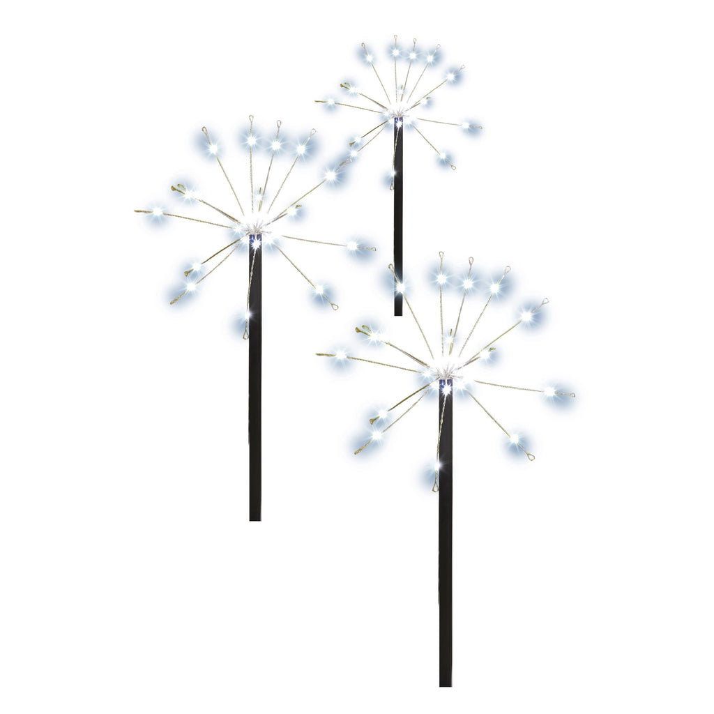 Outdoor Solar-Powered LED 8-Function Starburst Christmas Pathway Lights, Cool White, Set of 3, by Holiday Time