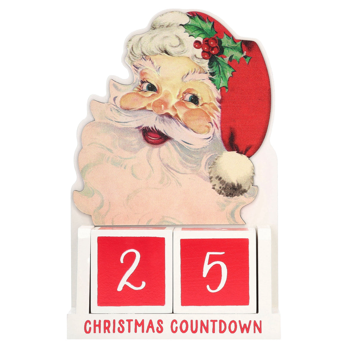 Santa's Countdown Advent Calendar Christmas Decoration, Red and White, 5" x 8", by Holiday Time