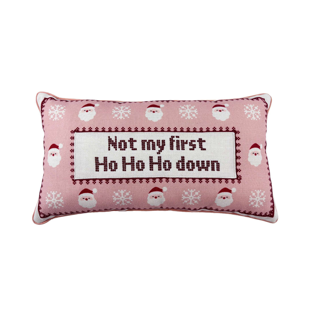 Holiday Time Santa Lumbar Pillow - Not My First Ho Ho Ho Down Decorative Christmas Accent, Pink and Red, 18" x 10"