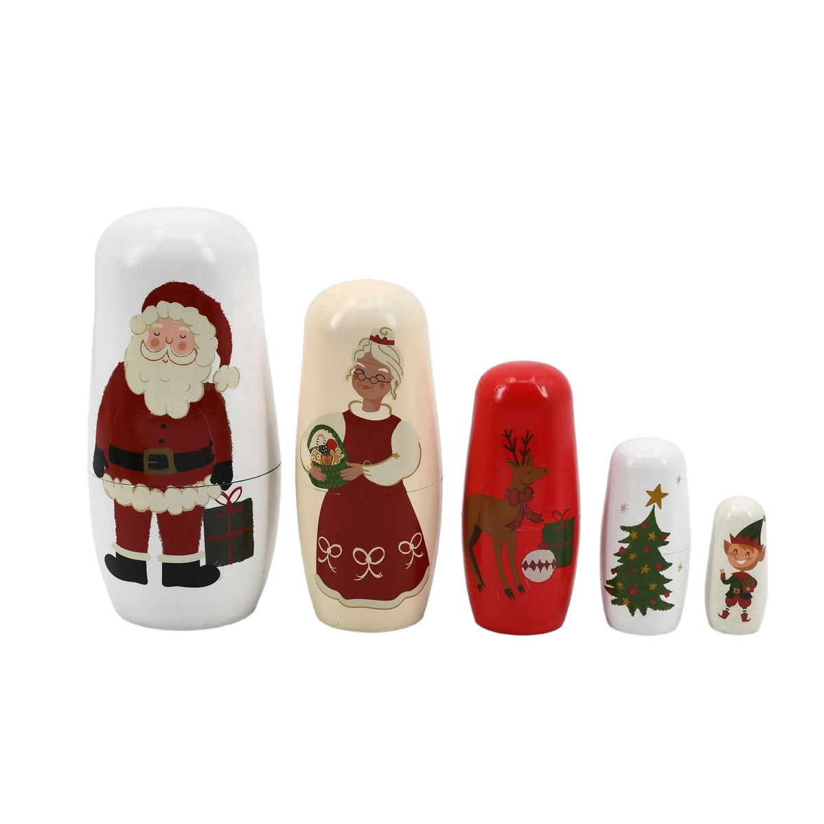 Wood Nested Christmas Decoration, Multicolor, 5 Pieces, 6.5", by Holiday Time