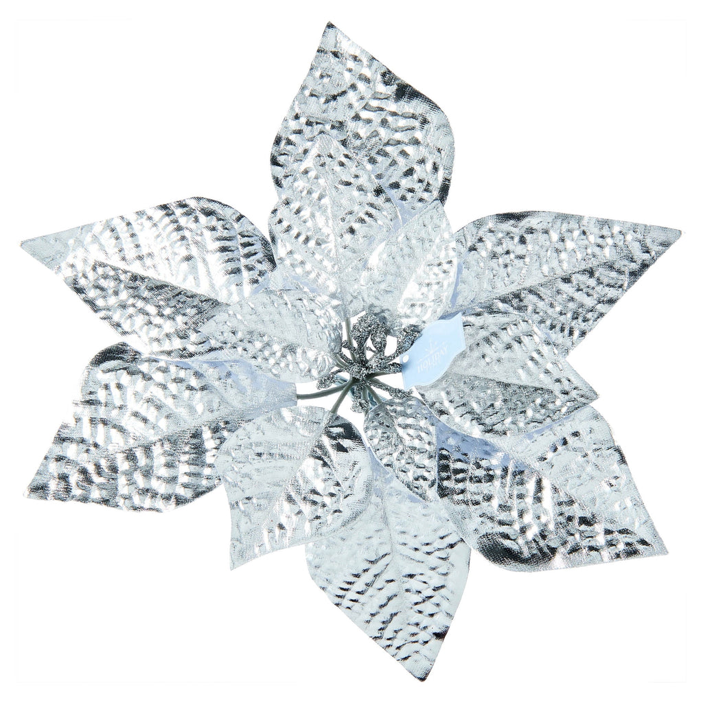 Silver Poinsettia Christmas Clip Ornament, 11", by Holiday Time